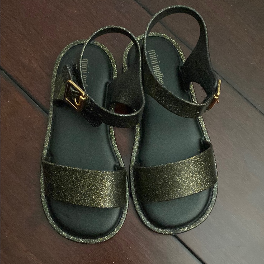 Mini Melissa Black Glitter Kids Sandals